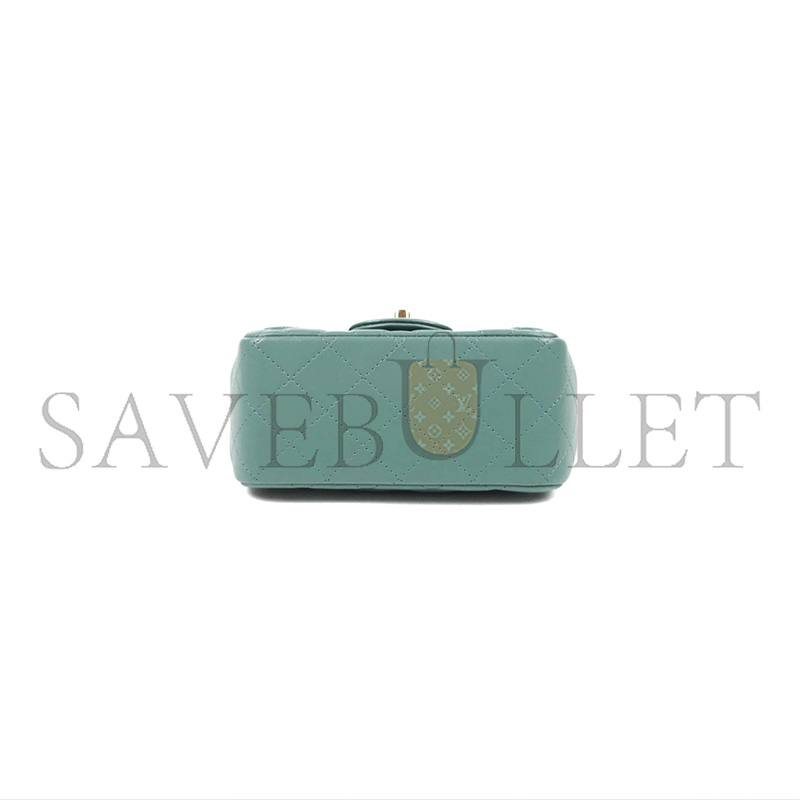 Ch**el MASTER QUILTED MINI SQUARE FLAP LIGHT TEAL BLUE LAMBSKIN GOLD HARDWARE (17*13*7cm)